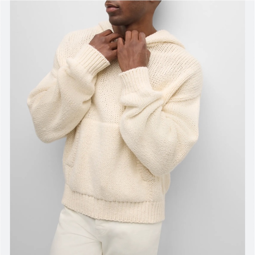 FRAME Cream Hooded Chunky Knit Hooded Sweater